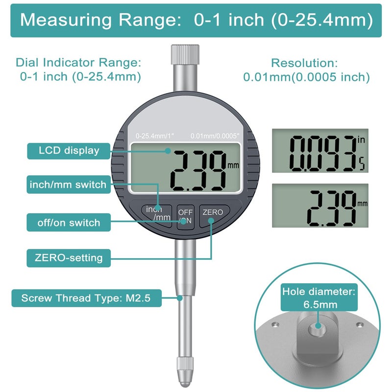 HDLNKAK Table Saw Digital Dial Indicator Gauge  for Aligning and Calibrating Work Shop Machinery Like Table Saws  Band Saws and Drill Presses - Image 4